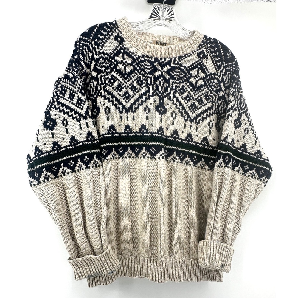 Northwest Territory Naturals Mens Cotton Fair Isle Ribbed Knit Sweater Medium